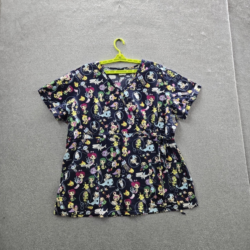 Koi x Tokidoi Women Scrub Top 3X Navy Deep Sea‎ Friends